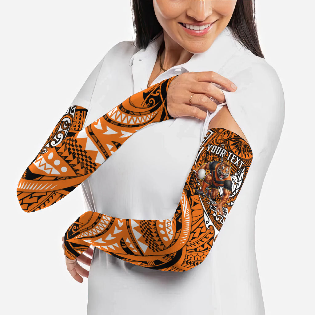 Personalised Wests Tigers Arm Sleeves Polynesian Tribal Art Style With Powerful Tiger Mascot