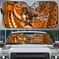 Personalised Wests Tigers Auto Sun Shade Polynesian Tribal Art Style With Powerful Tiger Mascot