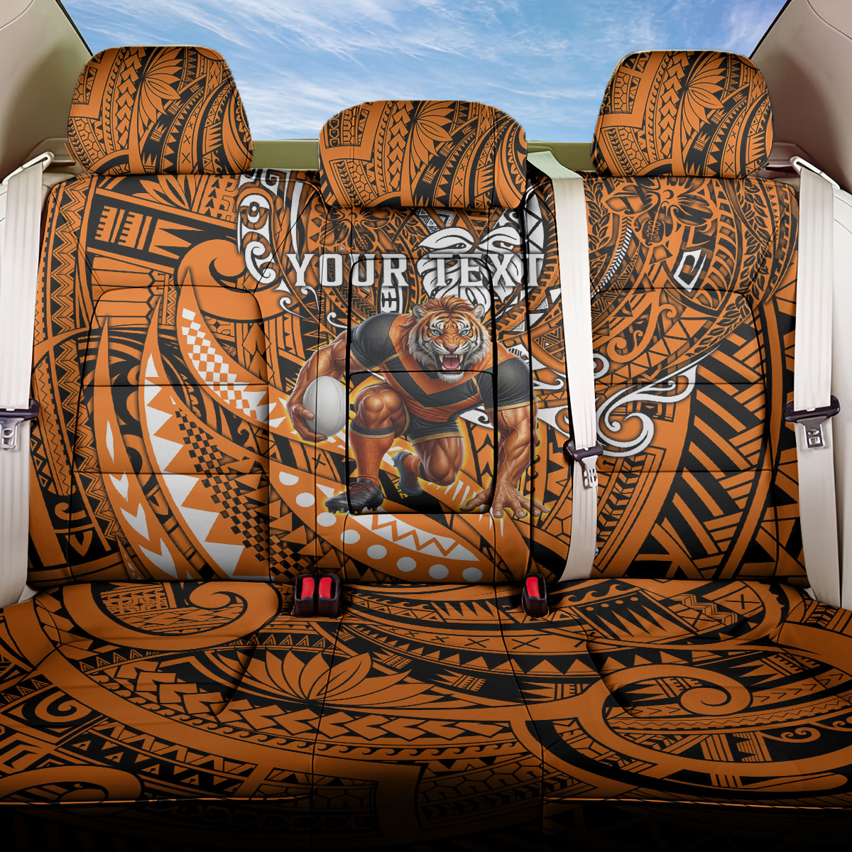 Personalised Wests Tigers Back Car Seat Cover Polynesian Tribal Art Style With Powerful Tiger Mascot