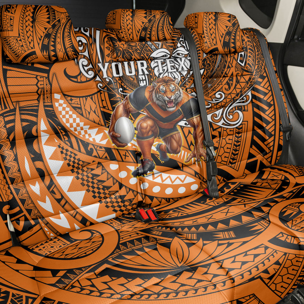 Personalised Wests Tigers Back Car Seat Cover Polynesian Tribal Art Style With Powerful Tiger Mascot
