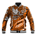 Personalised Wests Tigers Baseball Jacket Polynesian Tribal Art Style With Powerful Tiger Mascot
