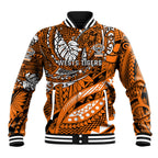 Personalised Wests Tigers Baseball Jacket Polynesian Tribal Art Style With Powerful Tiger Mascot