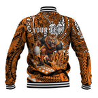 Personalised Wests Tigers Baseball Jacket Polynesian Tribal Art Style With Powerful Tiger Mascot