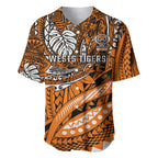 Personalised Wests Tigers Baseball Jersey Polynesian Tribal Art Style With Powerful Tiger Mascot