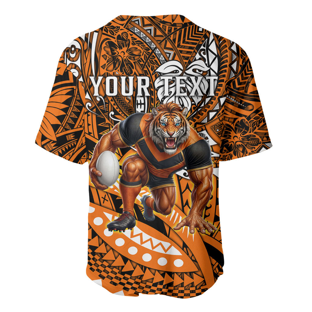 Personalised Wests Tigers Baseball Jersey Polynesian Tribal Art Style With Powerful Tiger Mascot