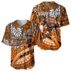 Personalised Wests Tigers Baseball Jersey Polynesian Tribal Art Style With Powerful Tiger Mascot