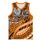 Personalised Wests Tigers Basketball Jersey Polynesian Tribal Art Style With Powerful Tiger Mascot
