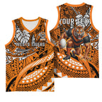 Personalised Wests Tigers Basketball Jersey Polynesian Tribal Art Style With Powerful Tiger Mascot