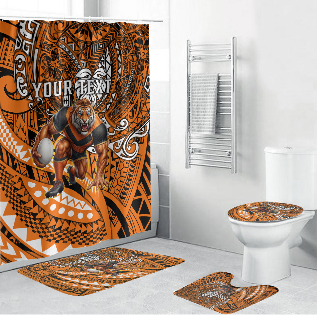 Personalised Wests Tigers Bathroom Set Polynesian Tribal Art Style With Powerful Tiger Mascot