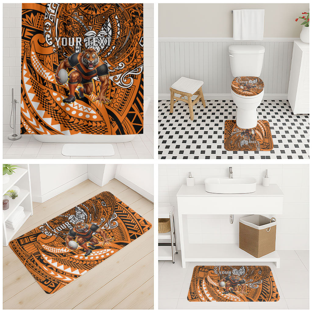 Personalised Wests Tigers Bathroom Set Polynesian Tribal Art Style With Powerful Tiger Mascot
