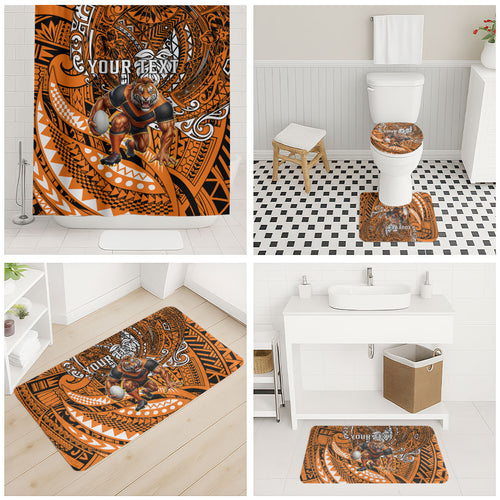 Personalised Wests Tigers Bathroom Set Polynesian Tribal Art Style With Powerful Tiger Mascot
