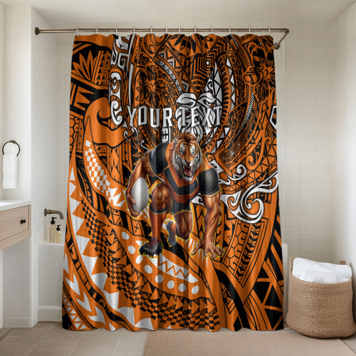 Personalised Wests Tigers Bathroom Set Polynesian Tribal Art Style With Powerful Tiger Mascot