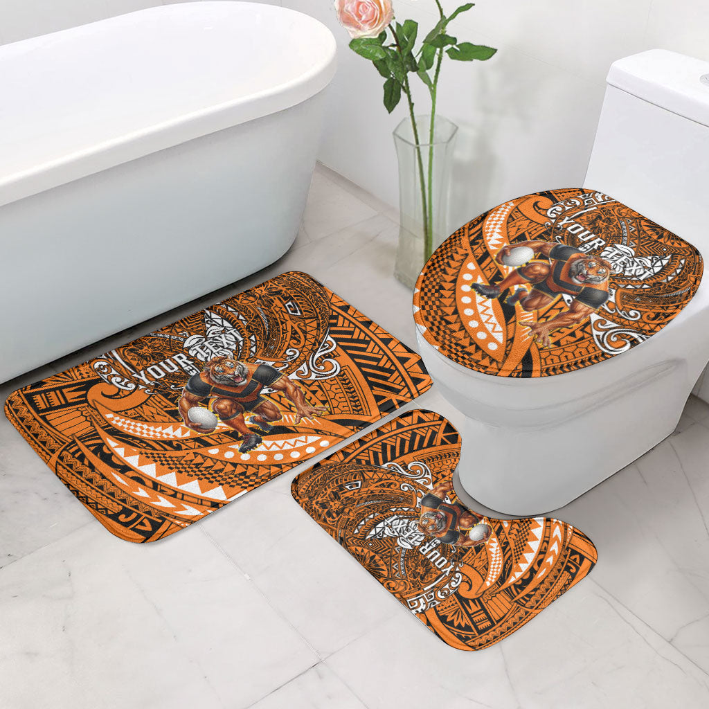 Personalised Wests Tigers Bathroom Set Polynesian Tribal Art Style With Powerful Tiger Mascot