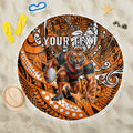 Personalised Wests Tigers Beach Blanket Polynesian Tribal Art Style With Powerful Tiger Mascot