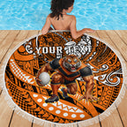 Personalised Wests Tigers Beach Blanket Polynesian Tribal Art Style With Powerful Tiger Mascot