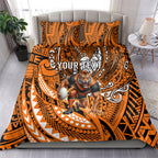 Personalised Wests Tigers Bedding Set Polynesian Tribal Art Style With Powerful Tiger Mascot