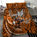 Personalised Wests Tigers Bedding Set Polynesian Tribal Art Style With Powerful Tiger Mascot