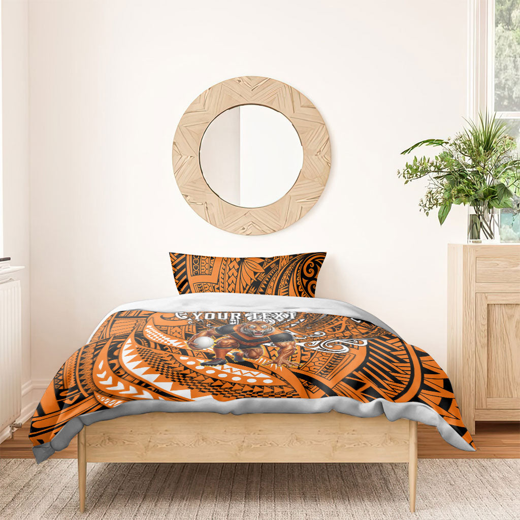 Personalised Wests Tigers Bedding Set Polynesian Tribal Art Style With Powerful Tiger Mascot