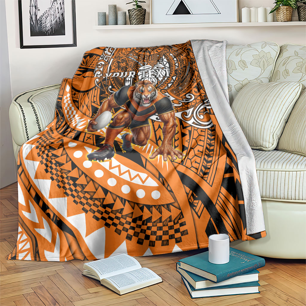 Personalised Wests Tigers Blanket Polynesian Tribal Art Style With Powerful Tiger Mascot