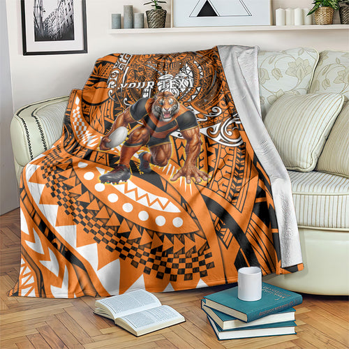 Personalised Wests Tigers Blanket Polynesian Tribal Art Style With Powerful Tiger Mascot
