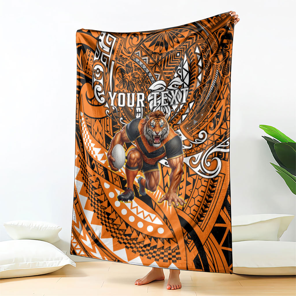 Personalised Wests Tigers Blanket Polynesian Tribal Art Style With Powerful Tiger Mascot
