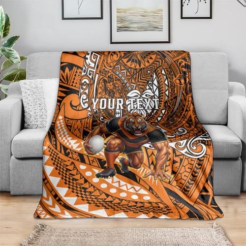 Personalised Wests Tigers Blanket Polynesian Tribal Art Style With Powerful Tiger Mascot
