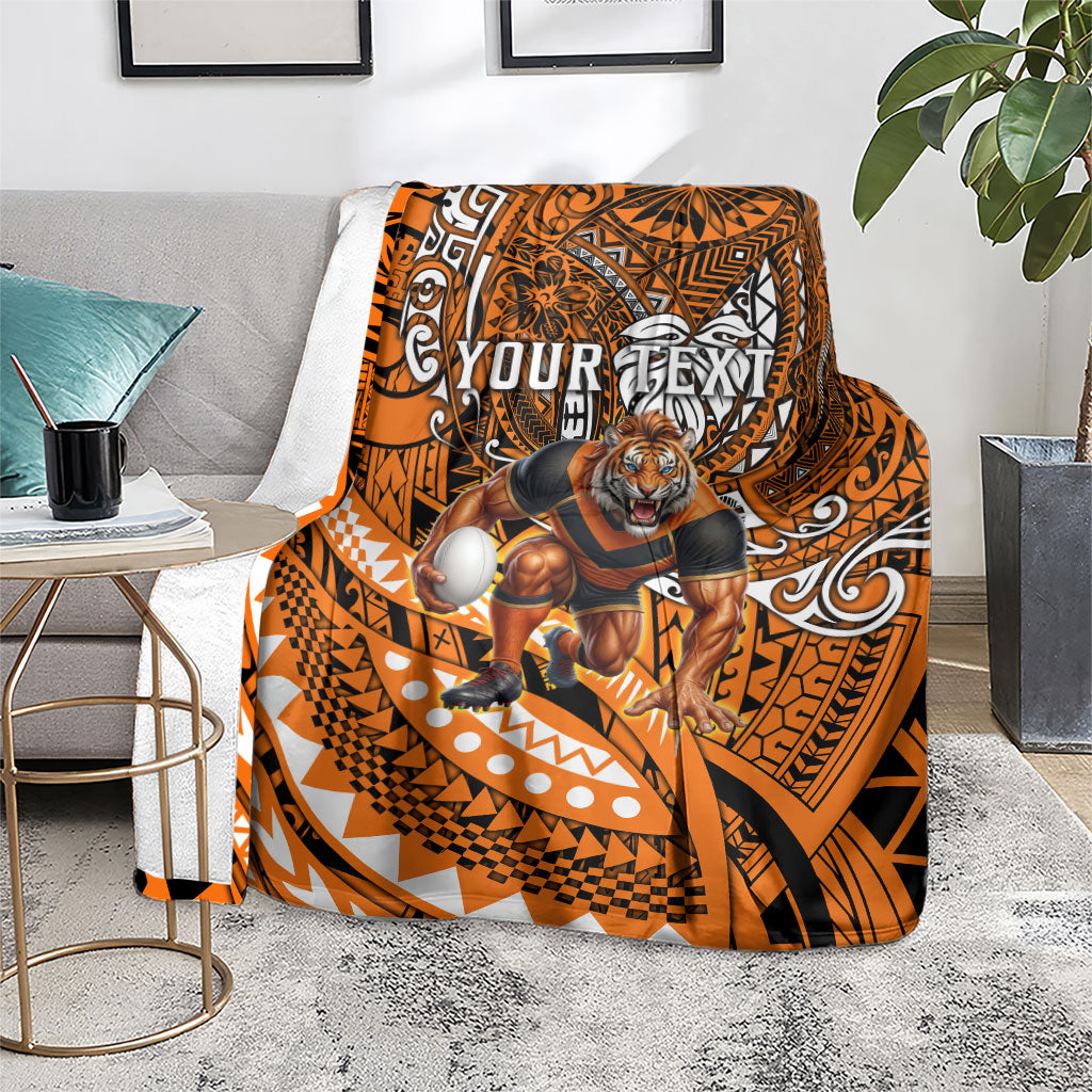 Personalised Wests Tigers Blanket Polynesian Tribal Art Style With Powerful Tiger Mascot