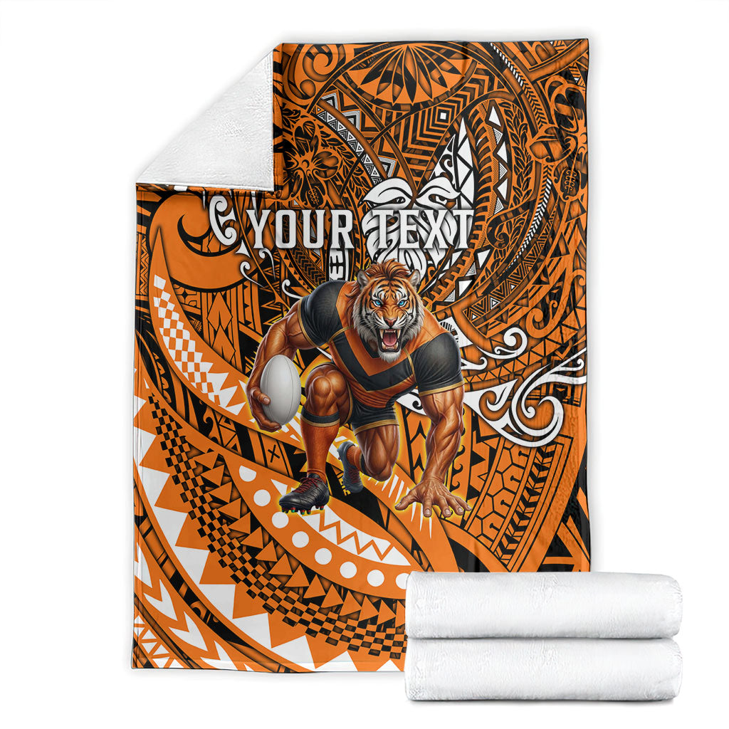 Personalised Wests Tigers Blanket Polynesian Tribal Art Style With Powerful Tiger Mascot