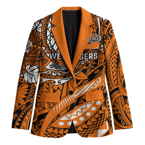 Personalised Wests Tigers Blazer Polynesian Tribal Art Style With Powerful Tiger Mascot