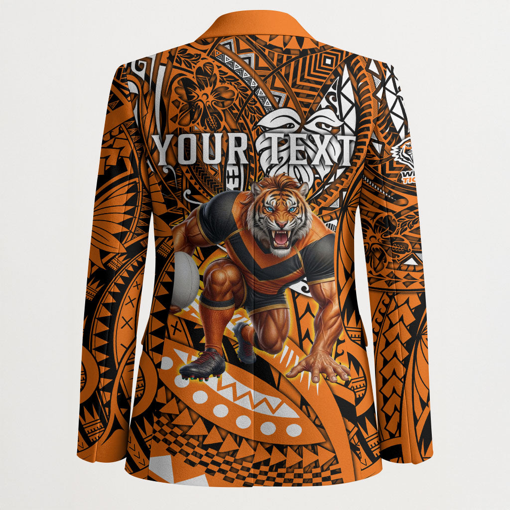 Personalised Wests Tigers Blazer Polynesian Tribal Art Style With Powerful Tiger Mascot