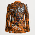 Personalised Wests Tigers Blazer Polynesian Tribal Art Style With Powerful Tiger Mascot
