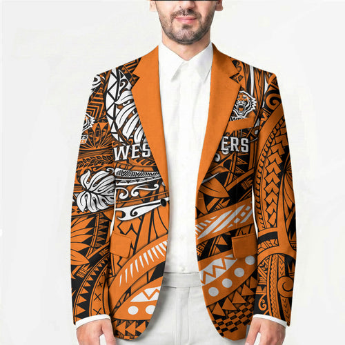 Personalised Wests Tigers Blazer Polynesian Tribal Art Style With Powerful Tiger Mascot