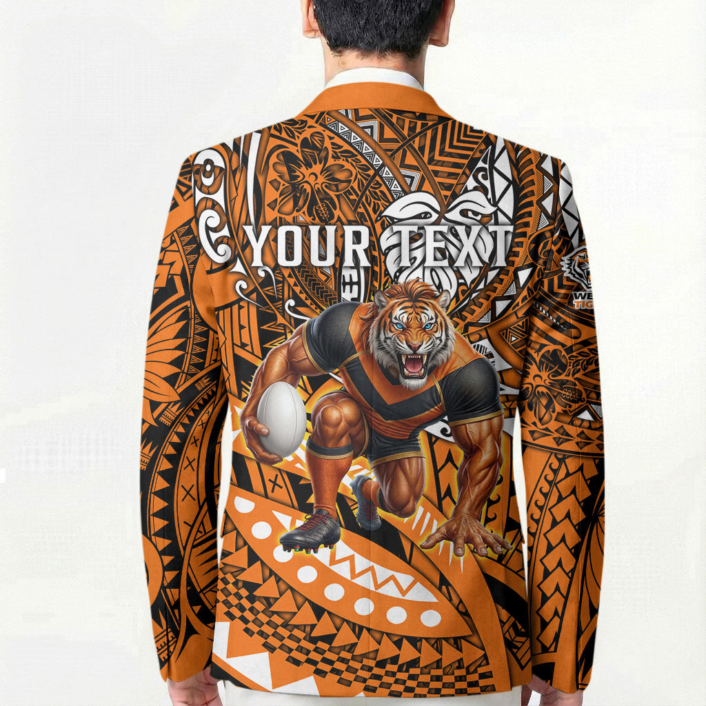 Personalised Wests Tigers Blazer Polynesian Tribal Art Style With Powerful Tiger Mascot