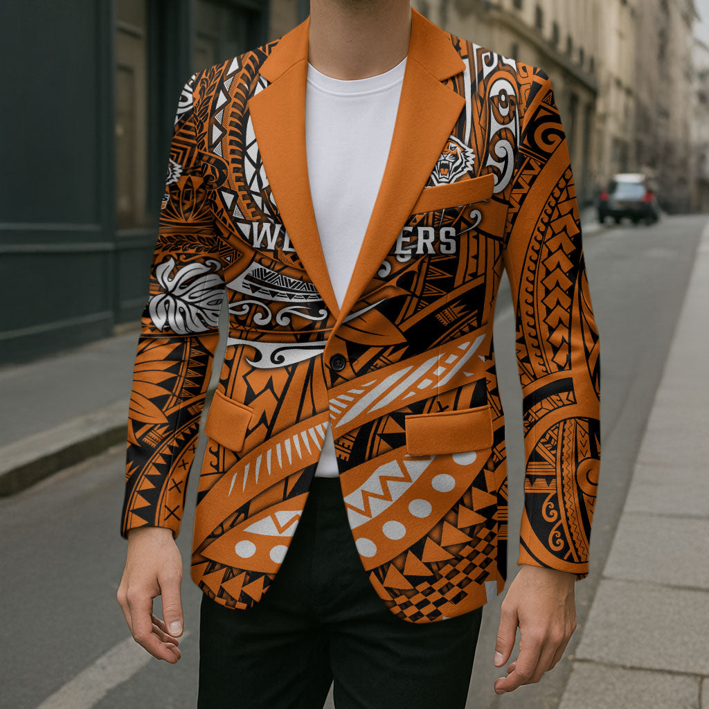 Personalised Wests Tigers Blazer Polynesian Tribal Art Style With Powerful Tiger Mascot