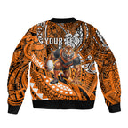 Personalised Wests Tigers Bomber Jacket Polynesian Tribal Art Style With Powerful Tiger Mascot