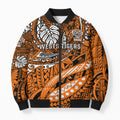 Personalised Wests Tigers Bomber Puffer Jacket Polynesian Tribal Art Style With Powerful Tiger Mascot