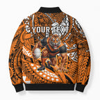 Personalised Wests Tigers Bomber Puffer Jacket Polynesian Tribal Art Style With Powerful Tiger Mascot