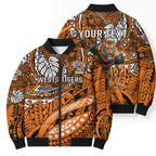 Personalised Wests Tigers Bomber Puffer Jacket Polynesian Tribal Art Style With Powerful Tiger Mascot