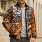 Personalised Wests Tigers Bomber Puffer Jacket Polynesian Tribal Art Style With Powerful Tiger Mascot