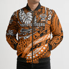 Personalised Wests Tigers Bomber Puffer Jacket Polynesian Tribal Art Style With Powerful Tiger Mascot