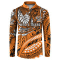 Personalised Wests Tigers Button Sweatshirt Polynesian Tribal Art Style With Powerful Tiger Mascot