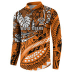 Personalised Wests Tigers Button Sweatshirt Polynesian Tribal Art Style With Powerful Tiger Mascot