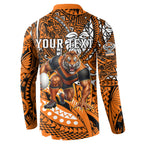 Personalised Wests Tigers Button Sweatshirt Polynesian Tribal Art Style With Powerful Tiger Mascot