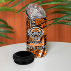 Personalised Wests Tigers 4 in 1 Can Cooler Tumbler Polynesian Tribal Art Style With Powerful Tiger Mascot