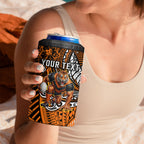 Personalised Wests Tigers 4 in 1 Can Cooler Tumbler Polynesian Tribal Art Style With Powerful Tiger Mascot