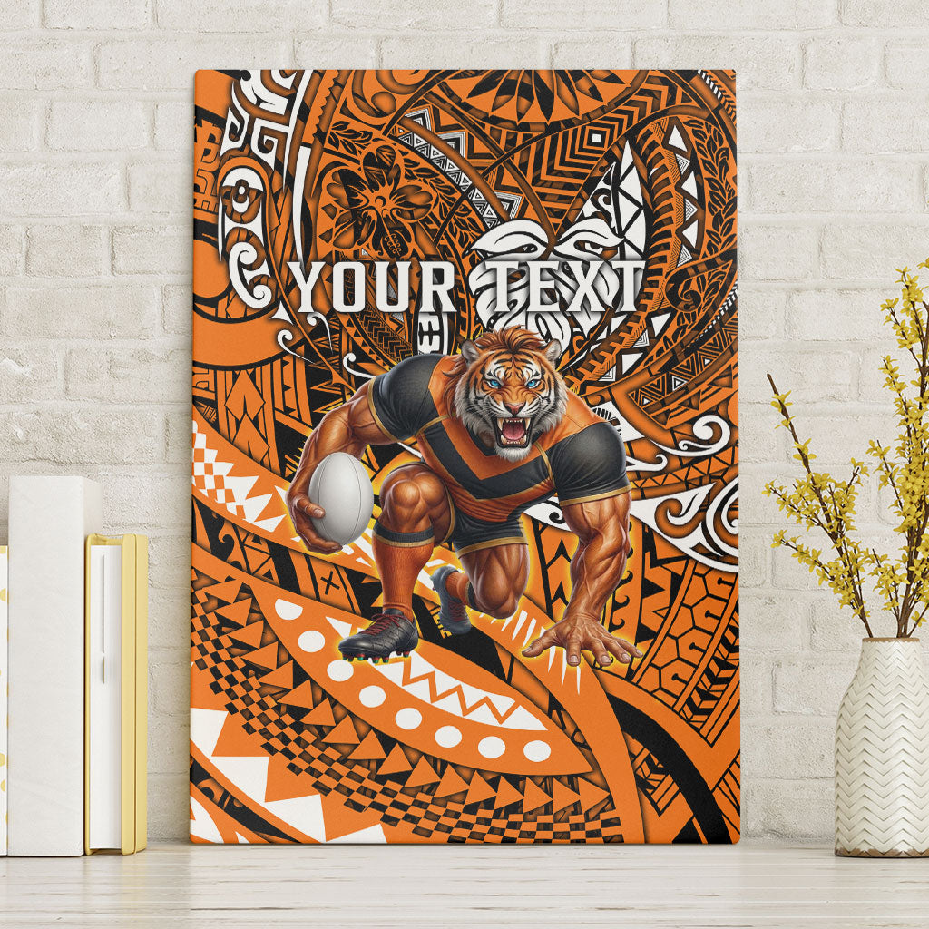 Personalised Wests Tigers Canvas Wall Art Polynesian Tribal Art Style With Powerful Tiger Mascot