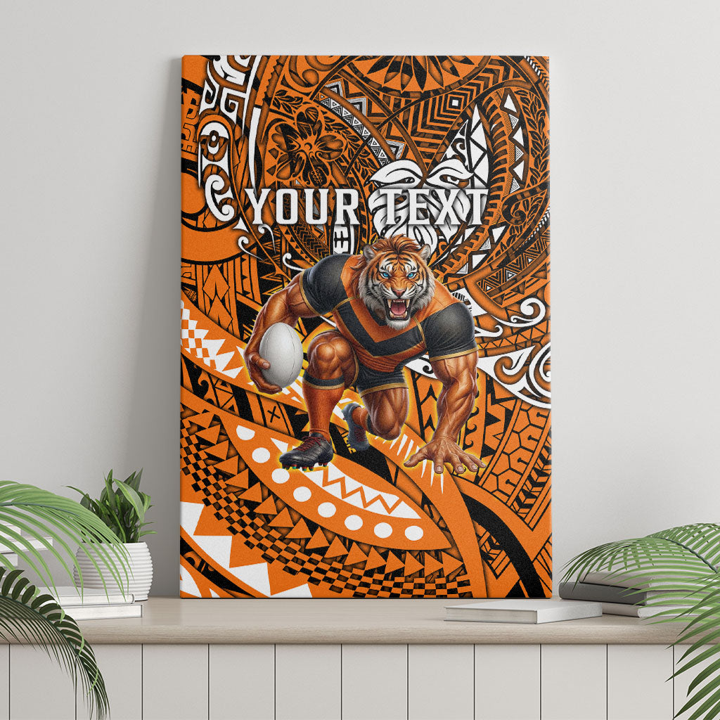 Personalised Wests Tigers Canvas Wall Art Polynesian Tribal Art Style With Powerful Tiger Mascot