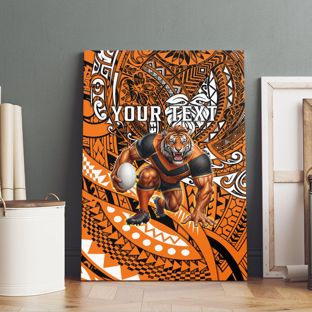 Personalised Wests Tigers Canvas Wall Art Polynesian Tribal Art Style With Powerful Tiger Mascot