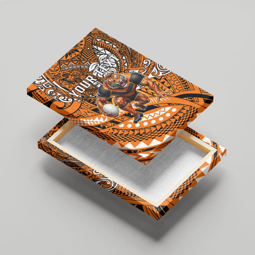 Personalised Wests Tigers Canvas Wall Art Polynesian Tribal Art Style With Powerful Tiger Mascot