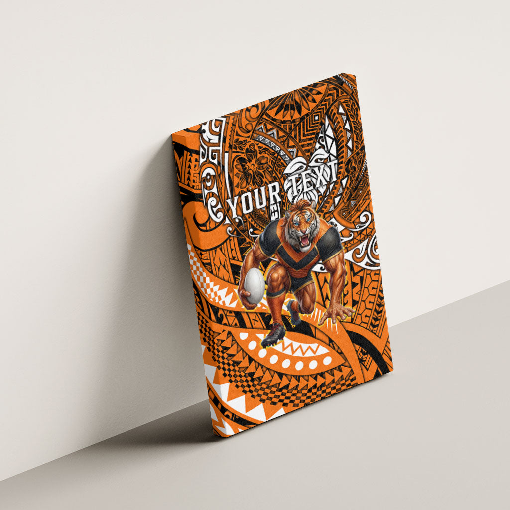 Personalised Wests Tigers Canvas Wall Art Polynesian Tribal Art Style With Powerful Tiger Mascot